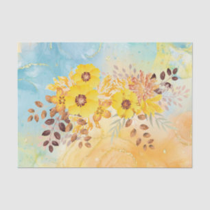 Papier Mousseline Aquarelle en marbre bleu jaune Découpage Ti