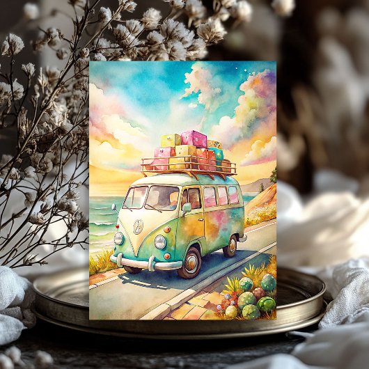 Papier Mousseline Aquarelle été vacances de vacances bus rétro