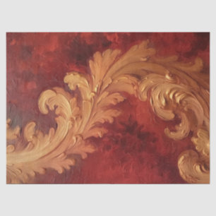 Papier Mousseline Aquarelle faux or Victorian ornement rouge profond
