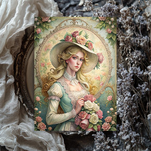 Papier Mousseline Aquarelle femme victorienne vintage avec roses ros