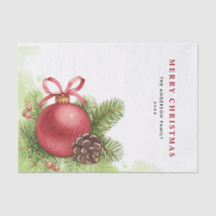 Papier Mousseline Aquarelle Festif Boule Rouge Ornament Noël