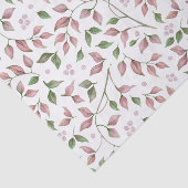 Papier Mousseline Aquarelle Feuilles roses et verts Baies roses | (Détail)