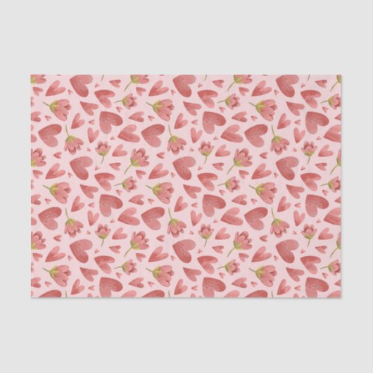 Papier Mousseline Aquarelle Fleur Coeur Motif Saint-Valentin (Recto)