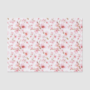 Papier Mousseline Aquarelle Fleur de Cerisier Rose Blanc Floral
