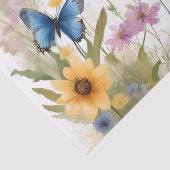 Papier Mousseline Aquarelle Fleur sauvage Gris Et Papillons, (Détail)