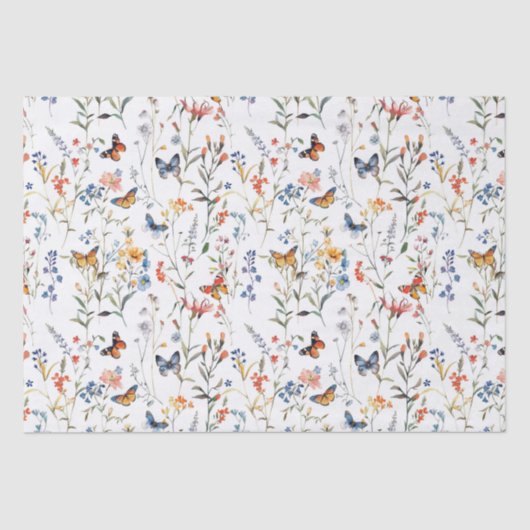 Papier Mousseline Aquarelle fleur sauvage papillon Emballage (Recto)