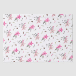 Papier Mousseline Aquarelle Fleurs de Noël et verdure