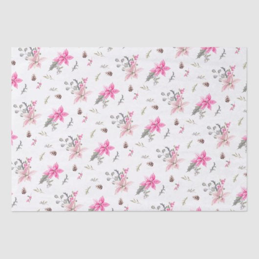 Papier Mousseline Aquarelle Fleurs de Noël et verdure (Recto)