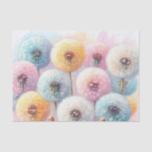 Papier Mousseline Aquarelle Fleurs pandelions doux pastels (Recto)