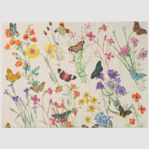 Papier Mousseline Aquarelle Fleurs sauvages & papillons Jardin Flora