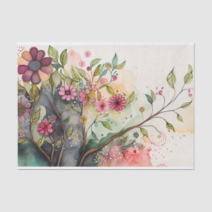 Papier Mousseline Aquarelle Floral Fantastique Whimsical Decoupage