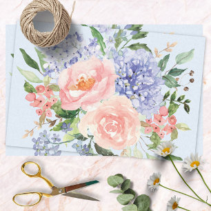 Papier Mousseline Aquarelle Floral Printanier Hydrangea Pivoine Rose