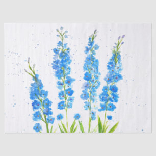 Papier Mousseline Aquarelle florale de delphinium bleu élégant rusti