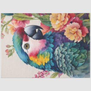 Papier Mousseline Aquarelle florale de perroquets multicolores