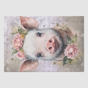 Papier Mousseline Aquarelle florale de porc de la ferme de porcelet