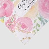 Papier Mousseline Aquarelle florale dorée jaune rose fusée (Détail)