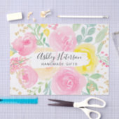 Papier Mousseline Aquarelle florale dorée jaune rose fusée (Artisanat)