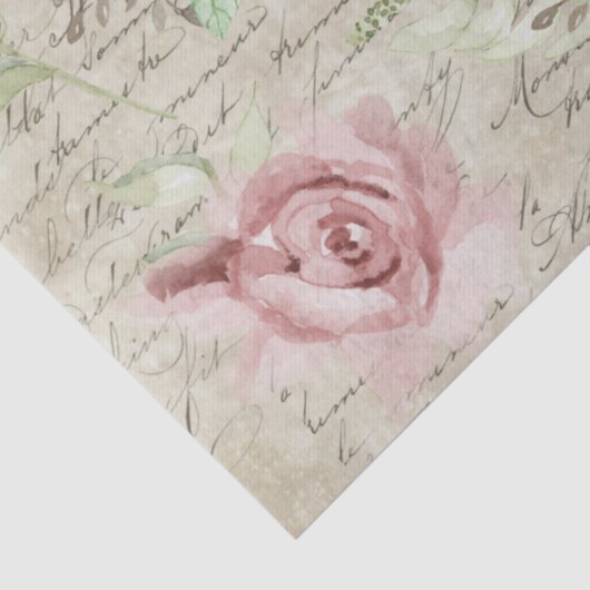 Papier Mousseline Aquarelle florale Fleurs roses Ephémère Découpage (Détail)