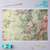 Papier Mousseline Aquarelle Florale rose et bleu (Artisanat)