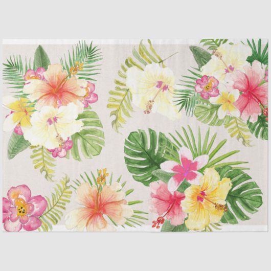 Papier Mousseline Aquarelle florale tropicale hawaïenne (Recto)