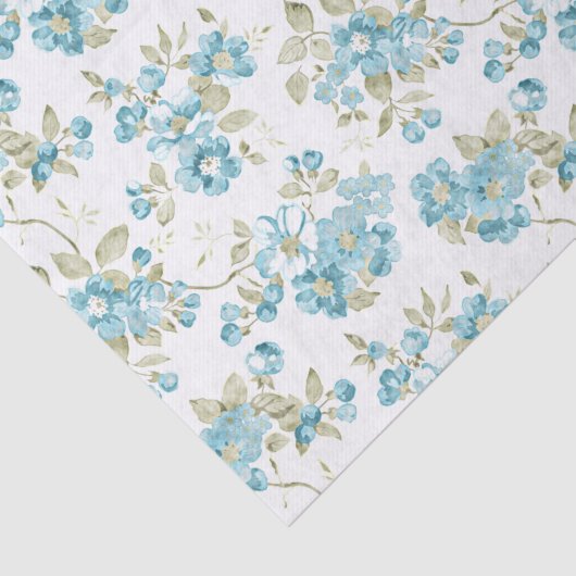 Papier Mousseline Aquarelle Florale Turquoise Vert Olive (Détail)