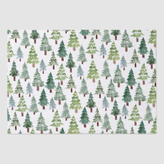 Papier Mousseline  Aquarelle Forêt d'hiver de pins rustiques  (Recto)