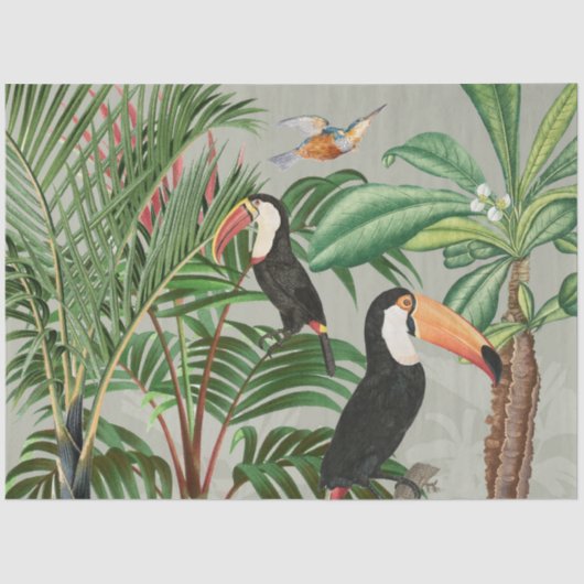 Papier Mousseline Aquarelle Forêt tropicale et Oiseaux du Toucan (Recto)