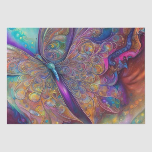 Papier Mousseline Aquarelle Fractale Papillon Whimsical Pai numériqu (Recto)