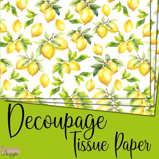 Papier Mousseline Aquarelle fraîche jaune citrons verts feuilles