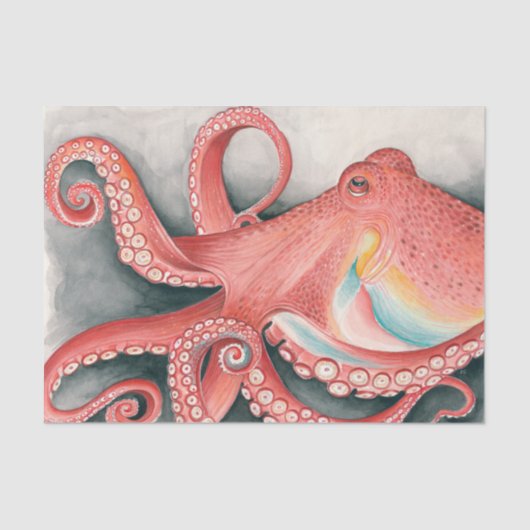 Papier Mousseline Aquarelle géante Rouge Pacifique Octopus (Recto)