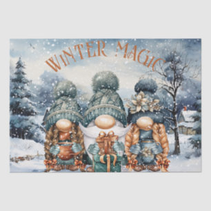 Papier Mousseline Aquarelle Gnome Noël d'hiver
