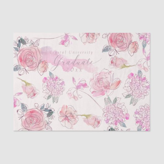 Papier Mousseline Aquarelle graduée Rose floral clair Monogramme (Recto)