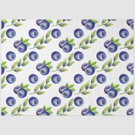 Papier Mousseline Aquarelle Grand Blueberry Motif Tissu Papier (Recto)