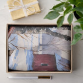 Papier Mousseline Aquarelle Grange rouge et découpage hivernal cardi (Cadeau)