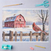 Papier Mousseline Aquarelle Grange rouge et découpage hivernal cardi (Artisanat)