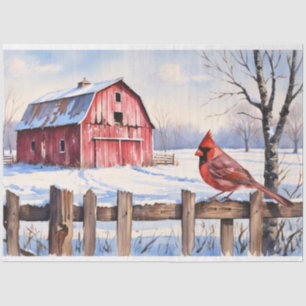 Papier Mousseline Aquarelle Grange rouge et découpage hivernal cardi