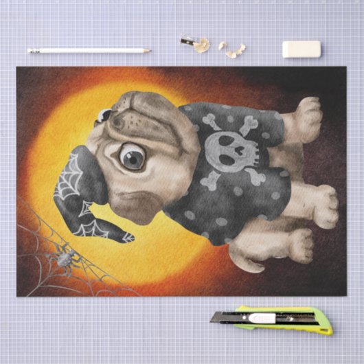 Papier Mousseline Aquarelle Halloween Carlin Chien Spider (Artisanat)