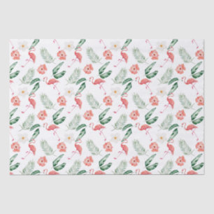 Papier Mousseline Aquarelle Hibiscus rose et Flamant rose Tropical