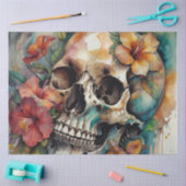 Papier Mousseline Aquarelle Hibiscus Tropical Goth Skull Decoupage (Artisanat)