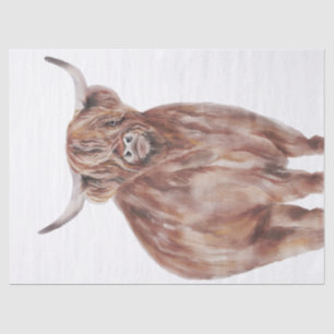 Papier Mousseline Aquarelle Highland Cow