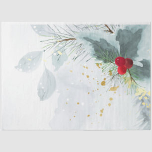 Papier Mousseline Aquarelle hiver Holly Berry Pine Twig Noël