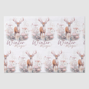 Papier Mousseline Aquarelle Hiver Magique Cerf