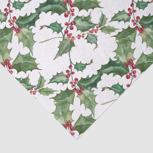 Papier Mousseline Aquarelle Holly et Berries rouges (Détail)