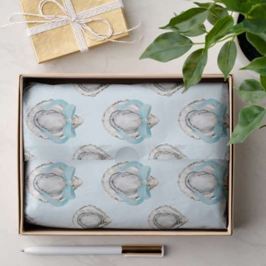 Papier Mousseline Aquarelle Huîtres côtières Bow bleu (Cadeau)