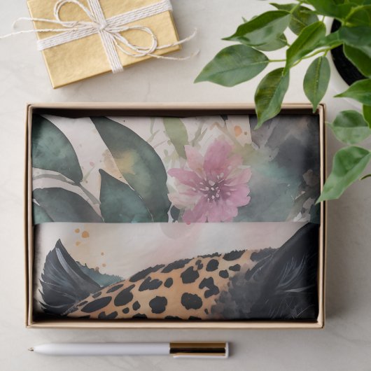 Papier Mousseline Aquarelle Jaguar Art Floral (Cadeau)