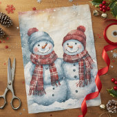 Papier Mousseline Aquarelle Jolly Snowmen avec Écarts Plaid