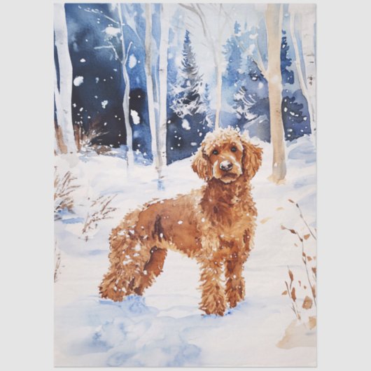Papier Mousseline Aquarelle Labradooda Chien dans la forêt d'hiver (Recto)