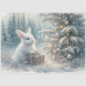 Papier Mousseline Aquarelle Lapin De Neige Dans La Forêt Festive Déc (Recto)