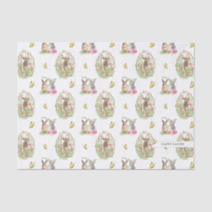 Papier Mousseline Aquarelle Lapin de Pâques Floral Oeuf de Pâques