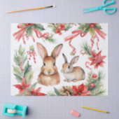 Papier Mousseline Aquarelle Lapins de Noël Or rouge Floral (Artisanat)